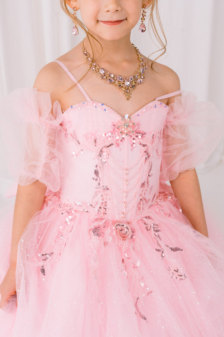 Girls Puff Sleeve Gown by Cinderella Couture 8380