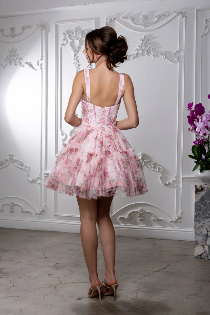 Floral Print Short Sleeveless Dress by May Queen MQ2216