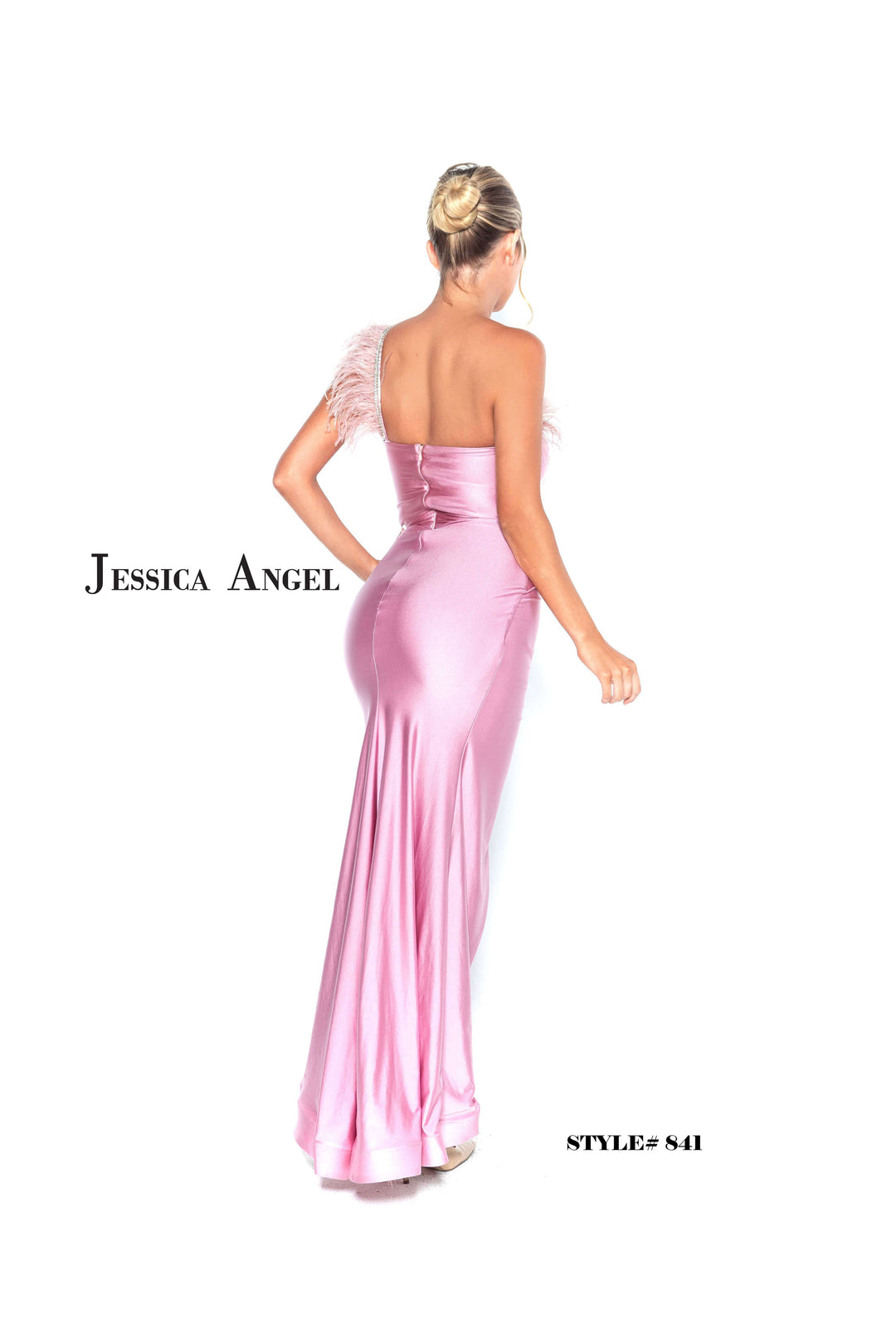 Feather One Shoulder Slit Gown by Jessica Angel 841