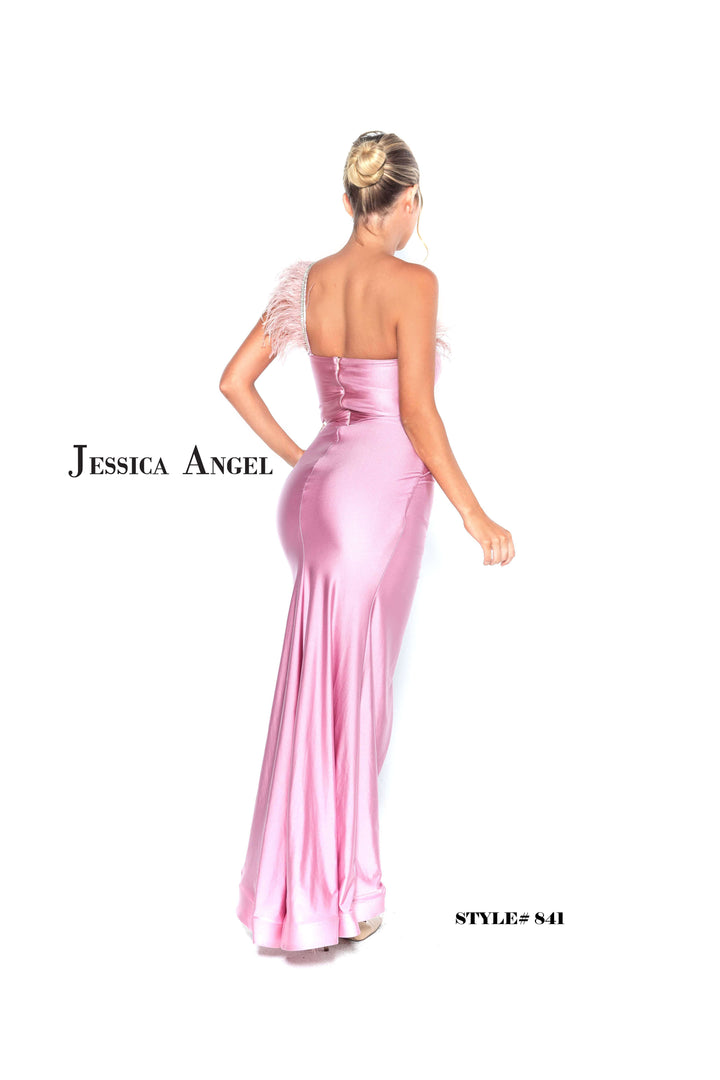 Feather One Shoulder Slit Gown by Jessica Angel 841