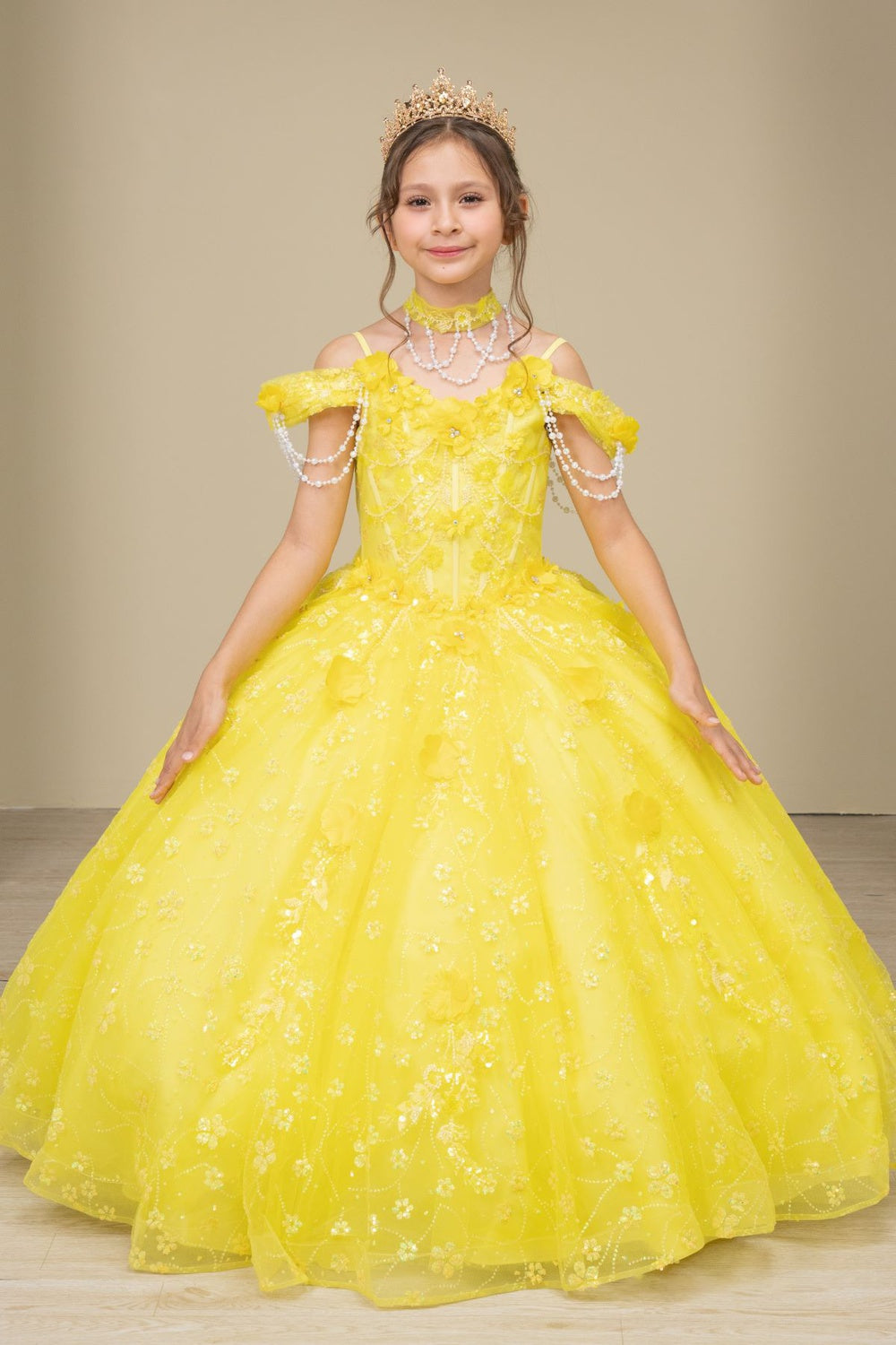 Girls 3D Floral Off Shoulder Gown by Cinderella Couture 8415