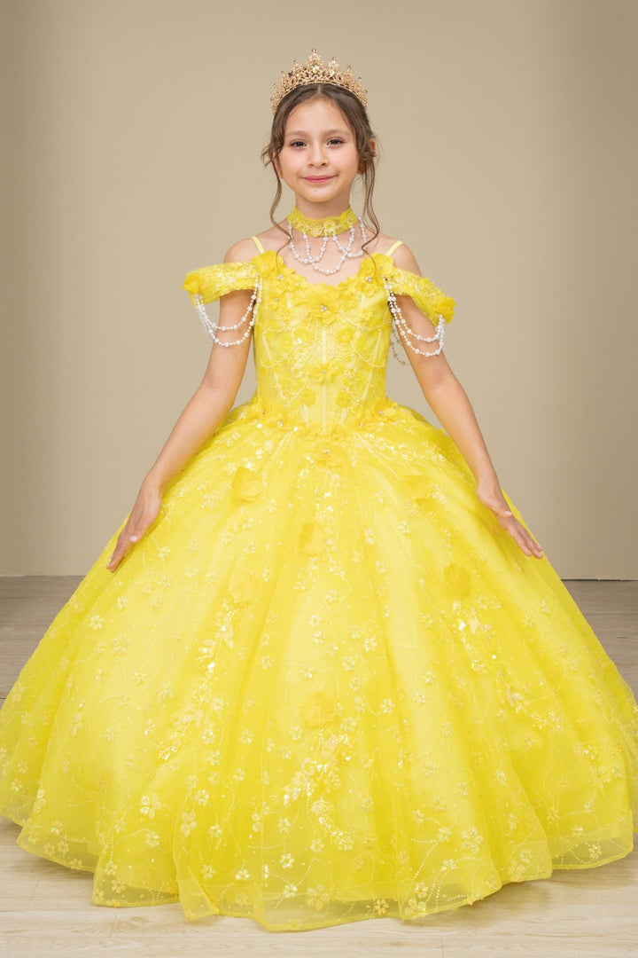 Girls 3D Floral Off Shoulder Gown by Cinderella Couture 8415