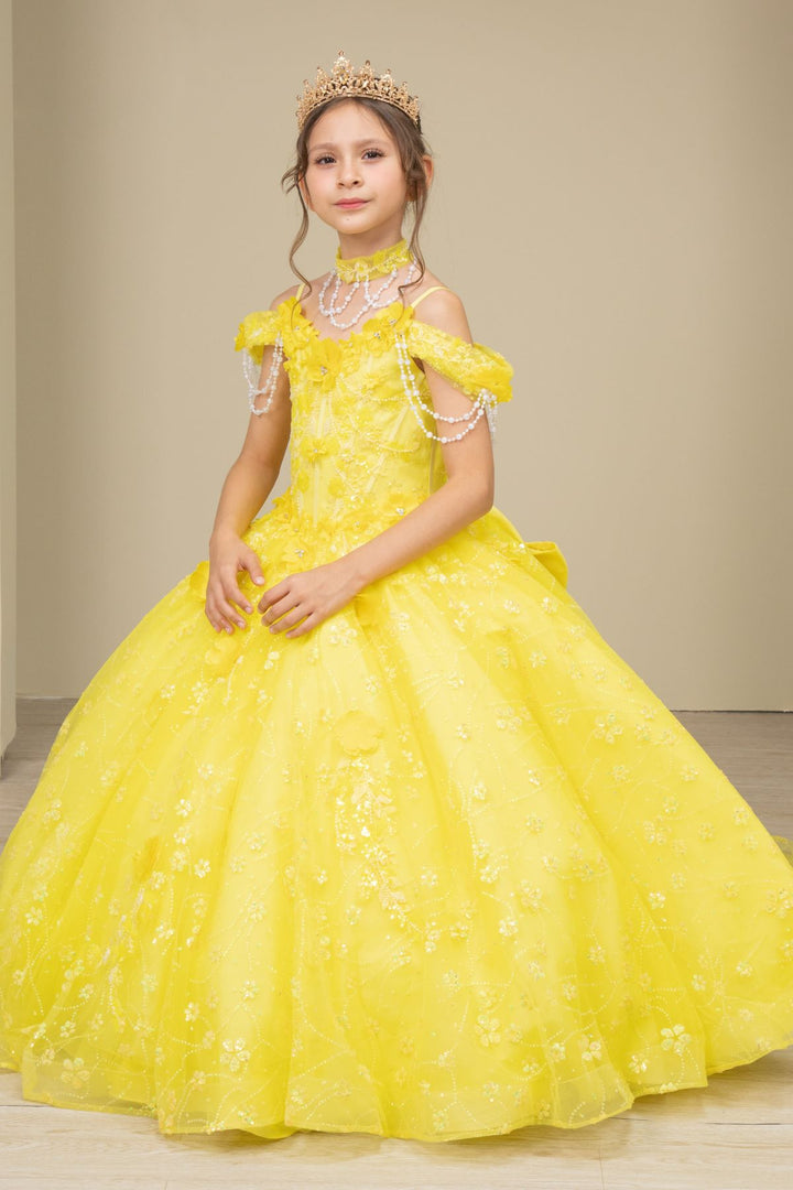 Girls 3D Floral Off Shoulder Gown by Cinderella Couture 8415