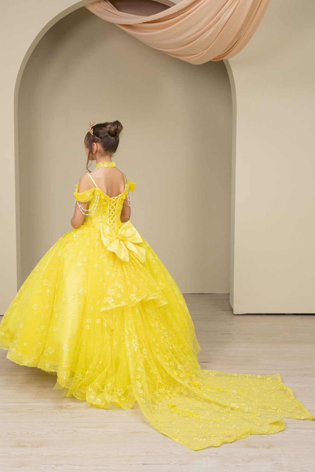 Girls 3D Floral Off Shoulder Gown by Cinderella Couture 8415