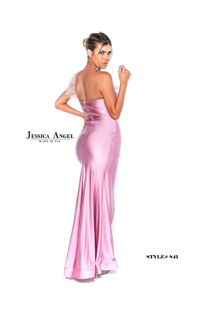 Feather One Shoulder Slit Gown by Jessica Angel 841