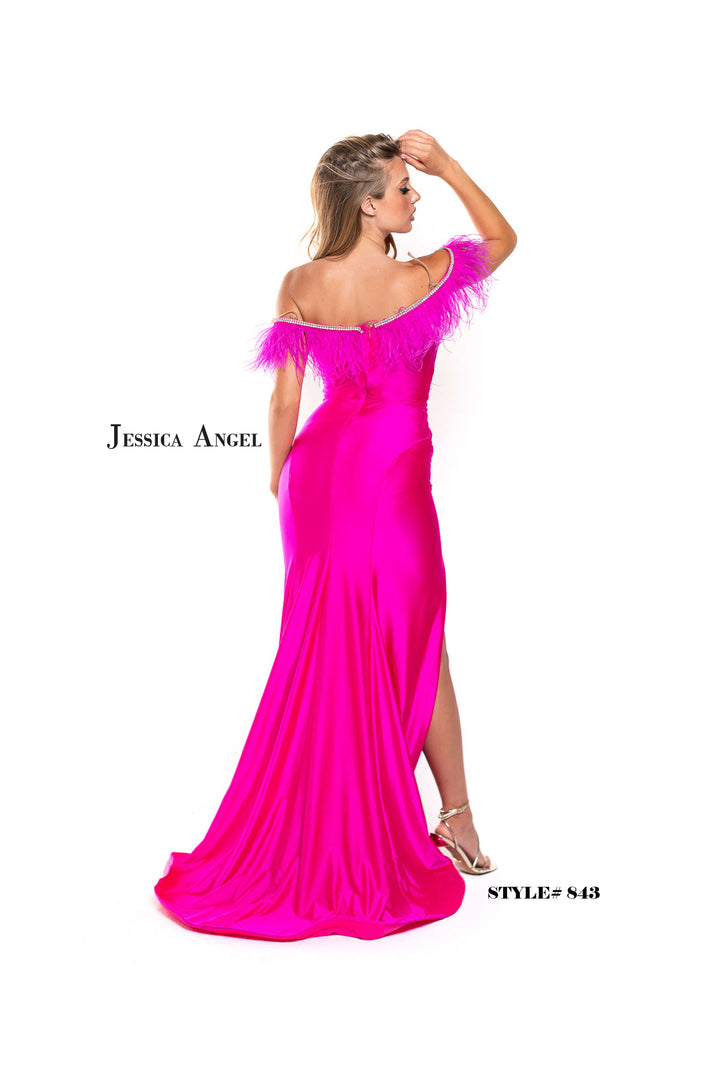 Feather V-Neck Slit Gown by Jessica Angel 843