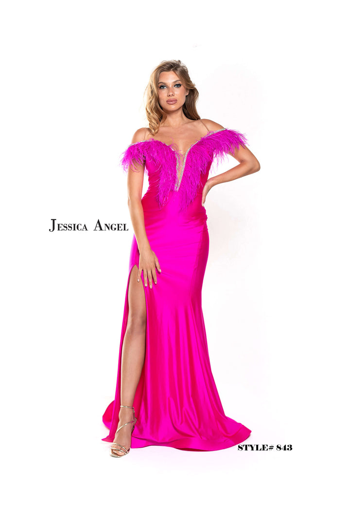 Feather V-Neck Slit Gown by Jessica Angel 843