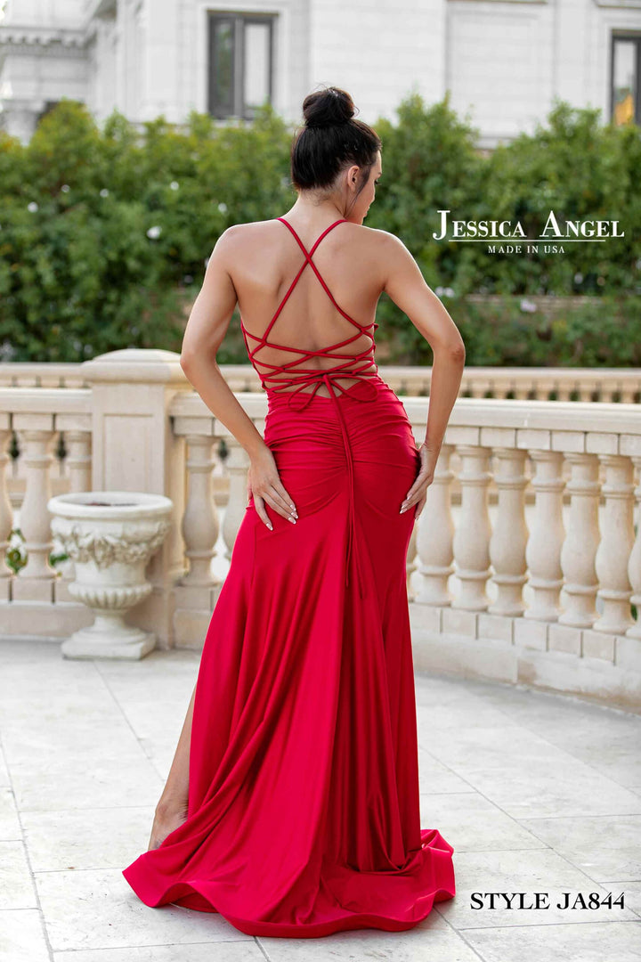 Jersey Fitted V-Neck Gown by Jessica Angel 844