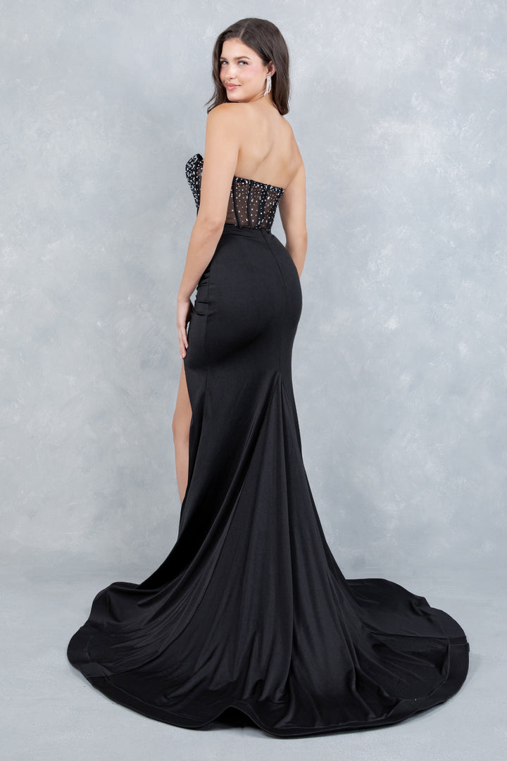 Beaded Strapless Slit Gown by Cinderella Couture 8443J