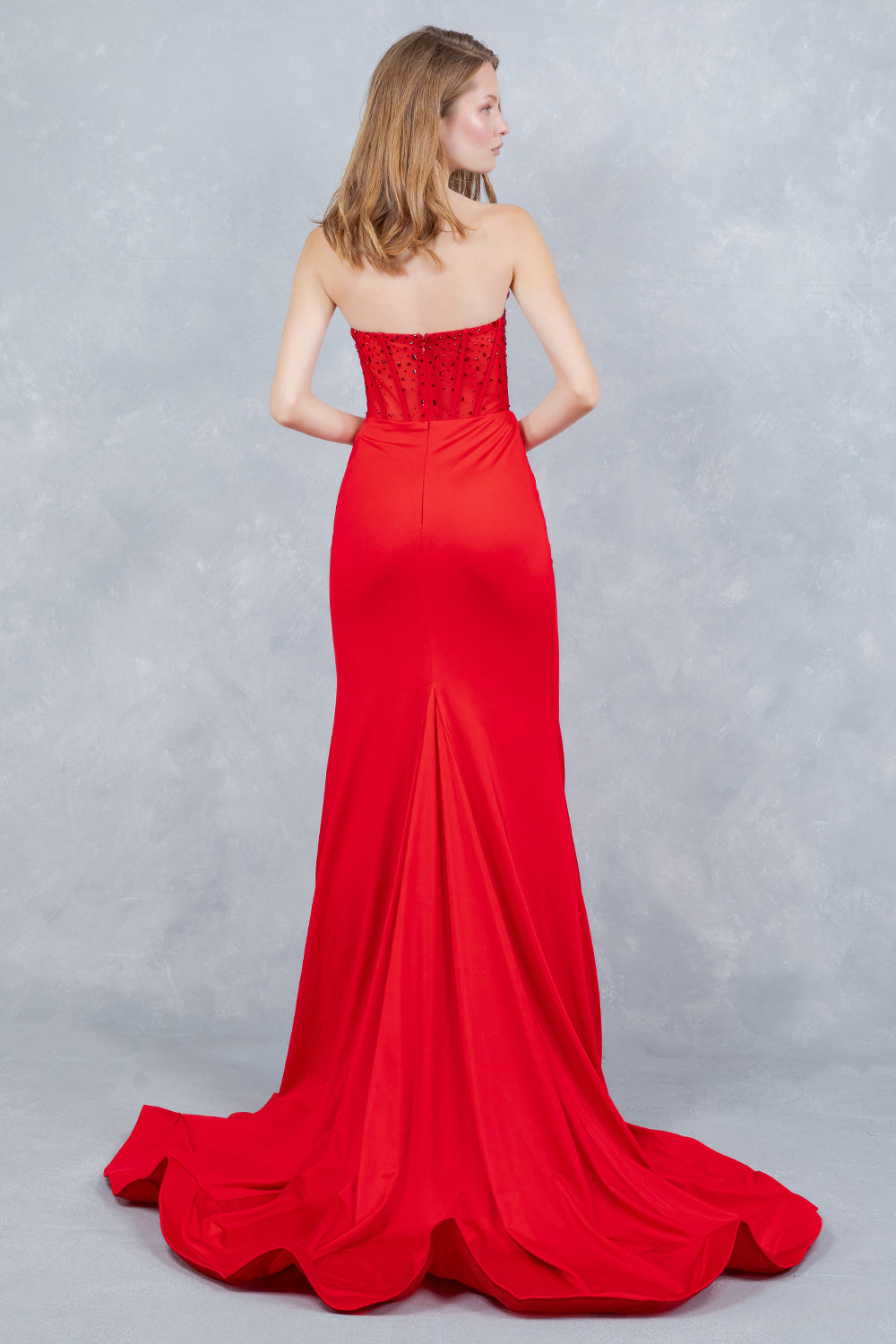 Beaded Strapless Slit Gown by Cinderella Couture 8443J