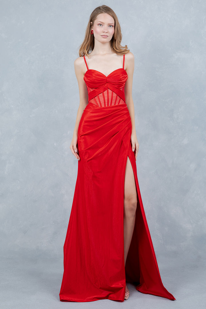 Mesh Sleeveless Slit Gown by Cinderella Couture 8448J