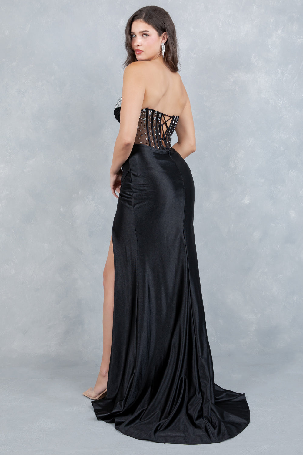 Satin Strapless Slit Gown by Cinderella Couture 8449J