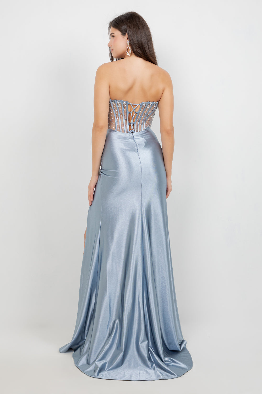 Satin Strapless Slit Gown by Cinderella Couture 8449J