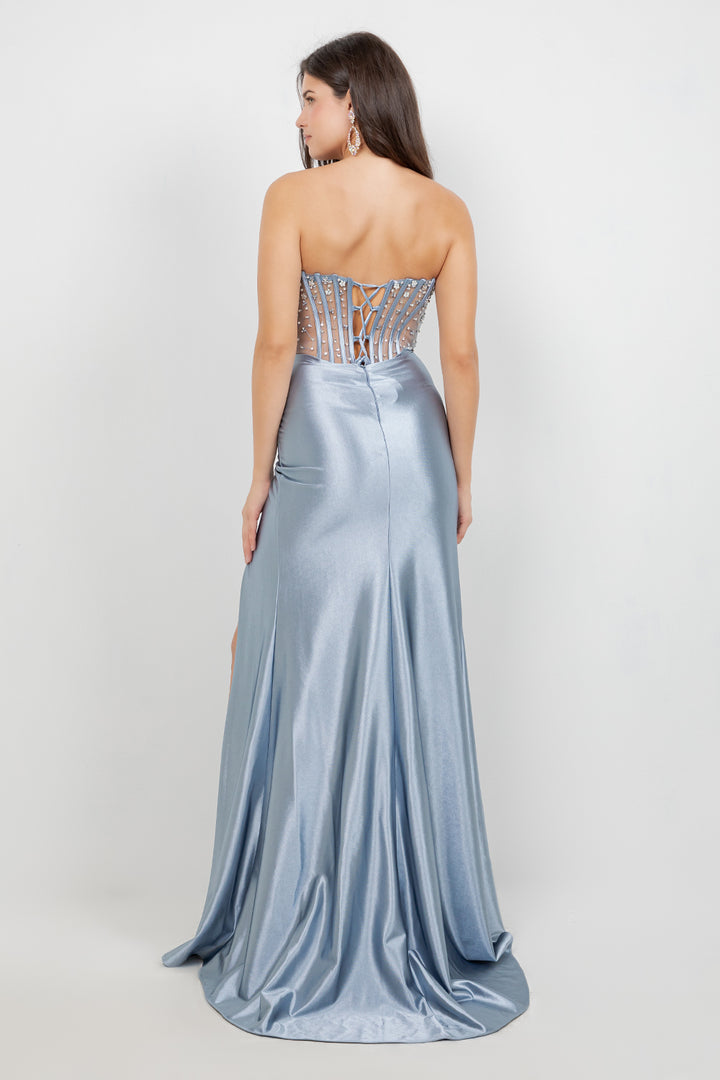 Satin Strapless Slit Gown by Cinderella Couture 8449J