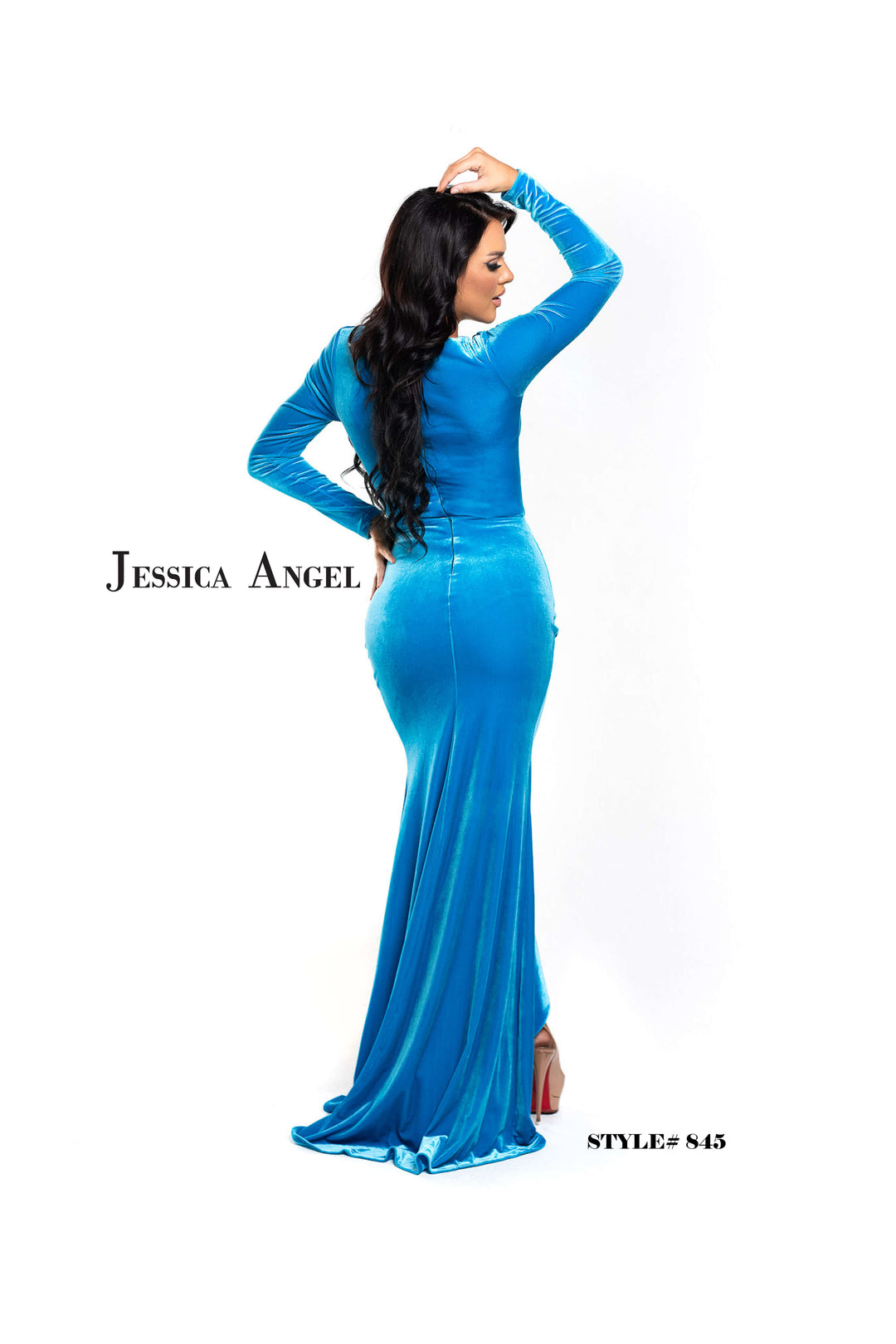 Velvet Long Sleeve Slit Gown by Jessica Angel 845