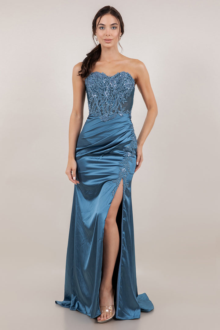 Applique Strapless Slit Gown by Cinderella Couture 8453J