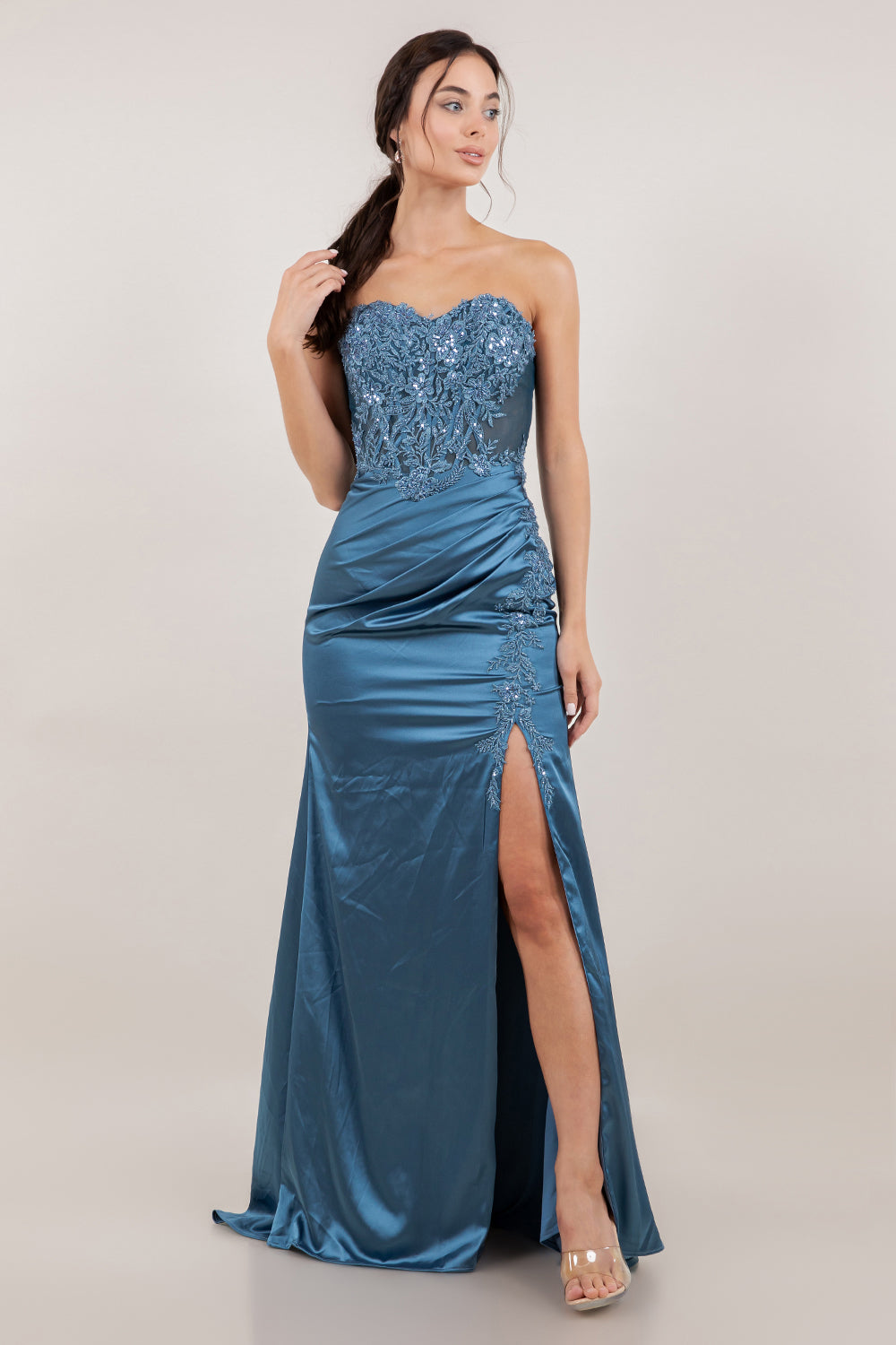 Applique Strapless Slit Gown by Cinderella Couture 8453J
