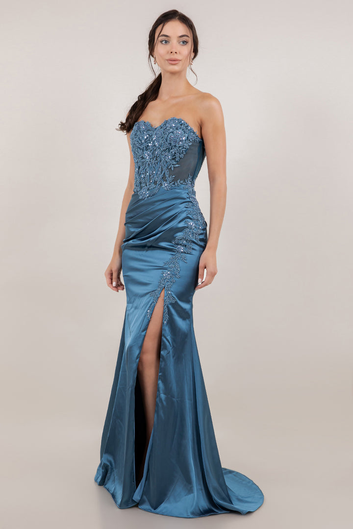 Applique Strapless Slit Gown by Cinderella Couture 8453J
