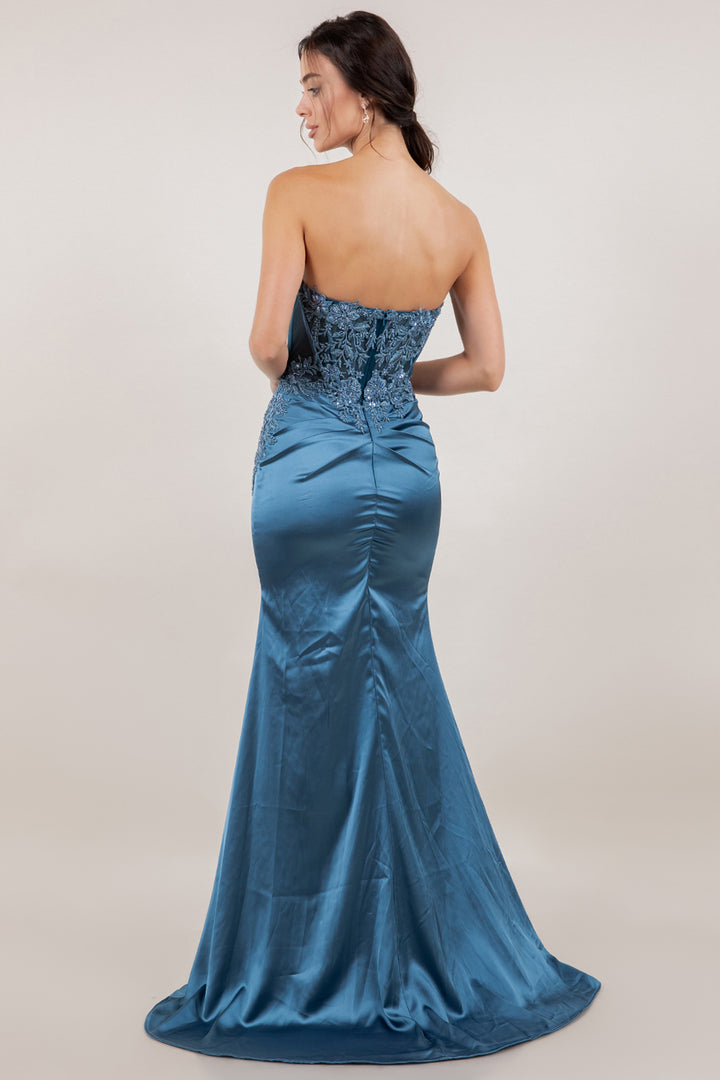 Applique Strapless Slit Gown by Cinderella Couture 8453J