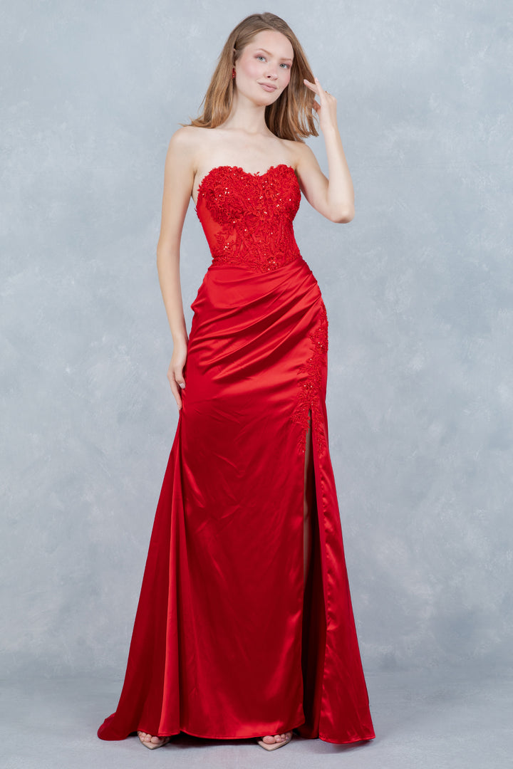 Applique Strapless Slit Gown by Cinderella Couture 8453J
