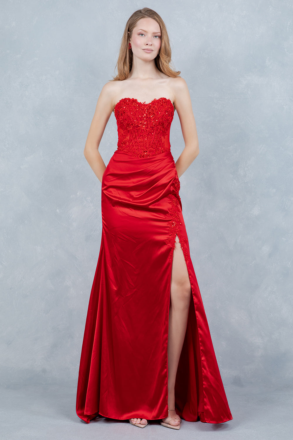 Applique Strapless Slit Gown by Cinderella Couture 8453J