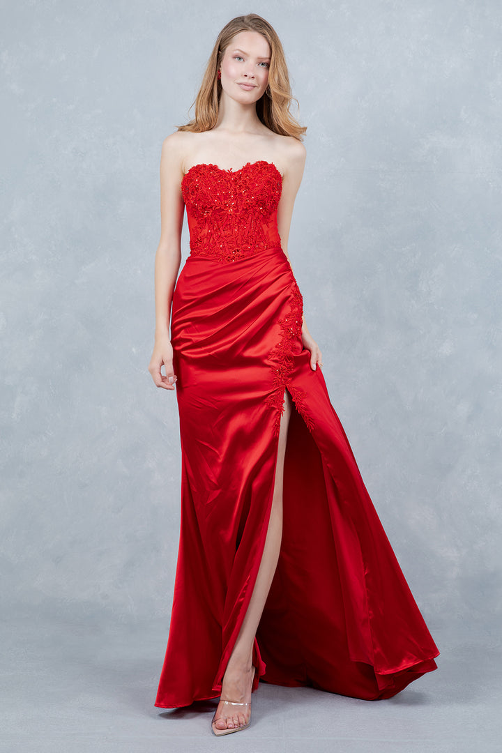Applique Strapless Slit Gown by Cinderella Couture 8453J