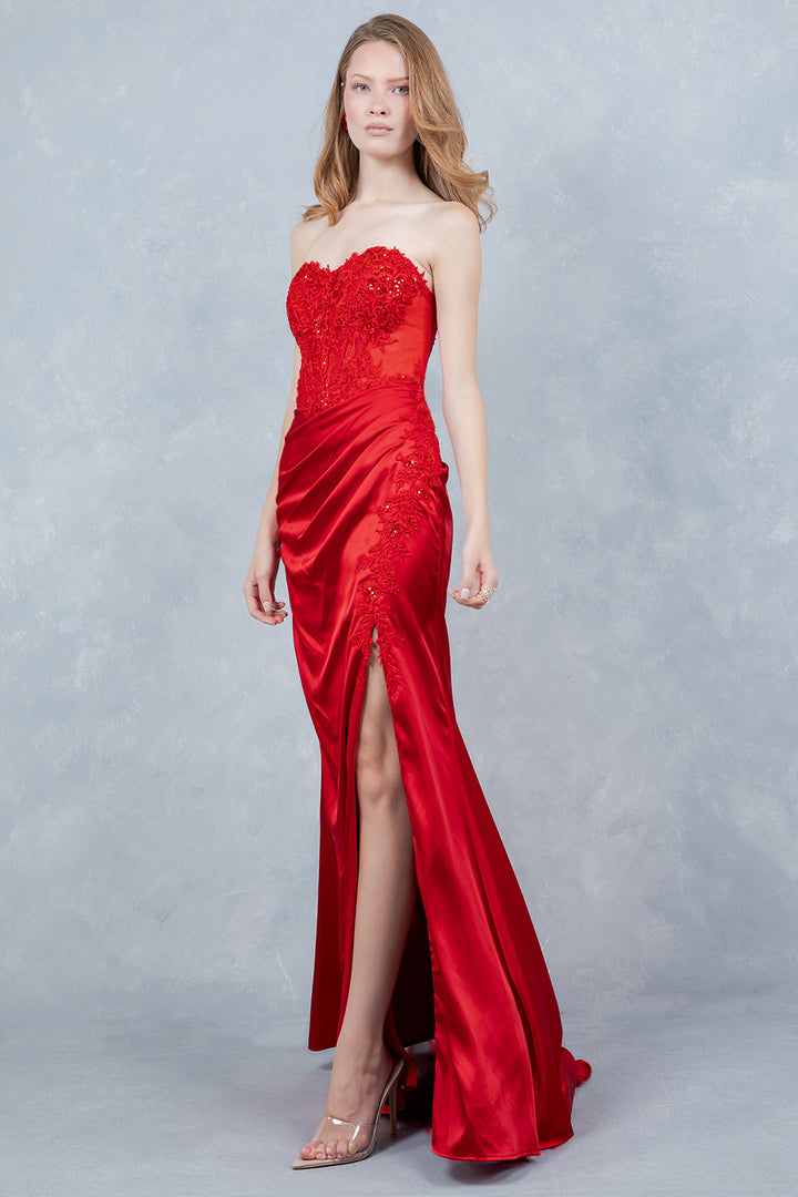 Applique Strapless Slit Gown by Cinderella Couture 8453J