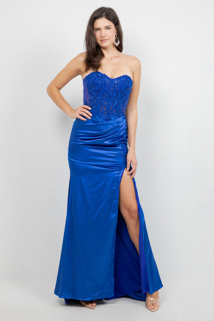 Applique Strapless Slit Gown by Cinderella Couture 8453J