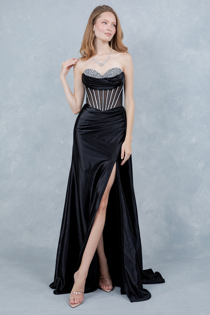 Satin Strapless Slit Gown by Cinderella Couture 8454J