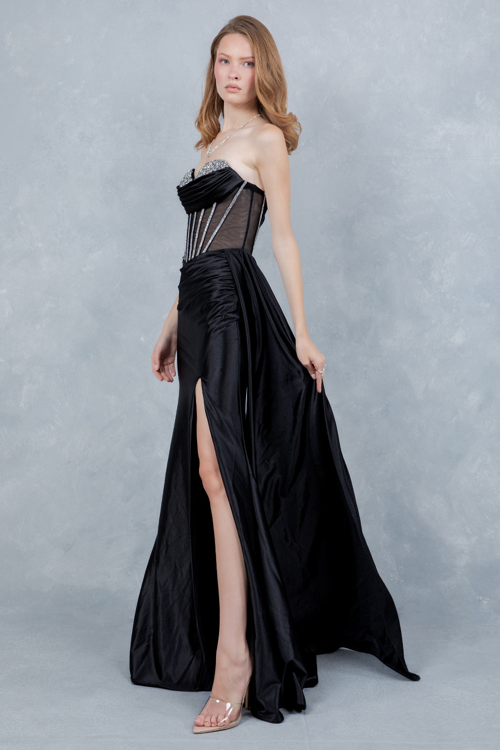 Satin Strapless Slit Gown by Cinderella Couture 8454J