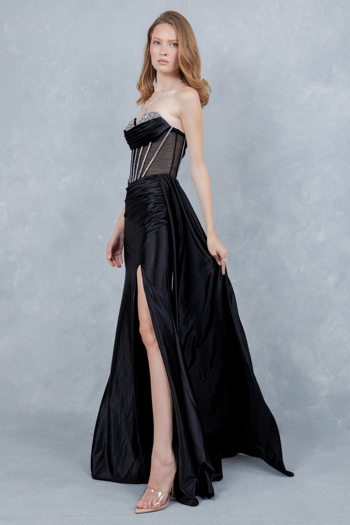 Satin Strapless Slit Gown by Cinderella Couture 8454J