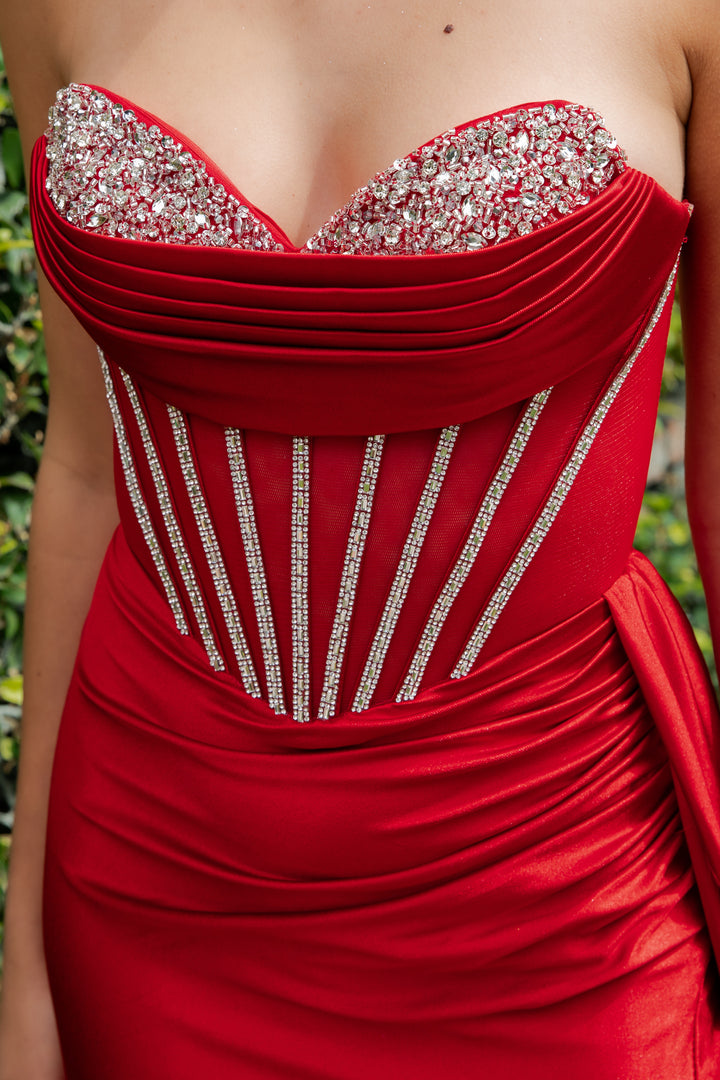 Satin Strapless Slit Gown by Cinderella Couture 8454J