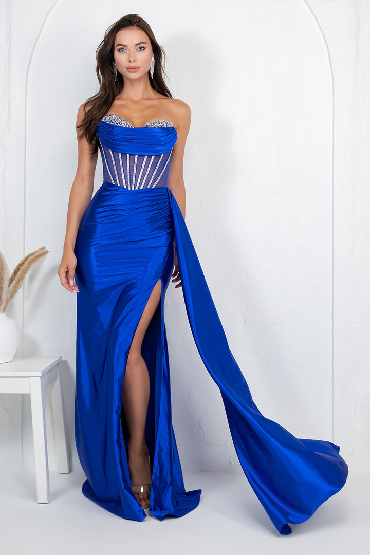 Satin Strapless Slit Gown by Cinderella Couture 8454J