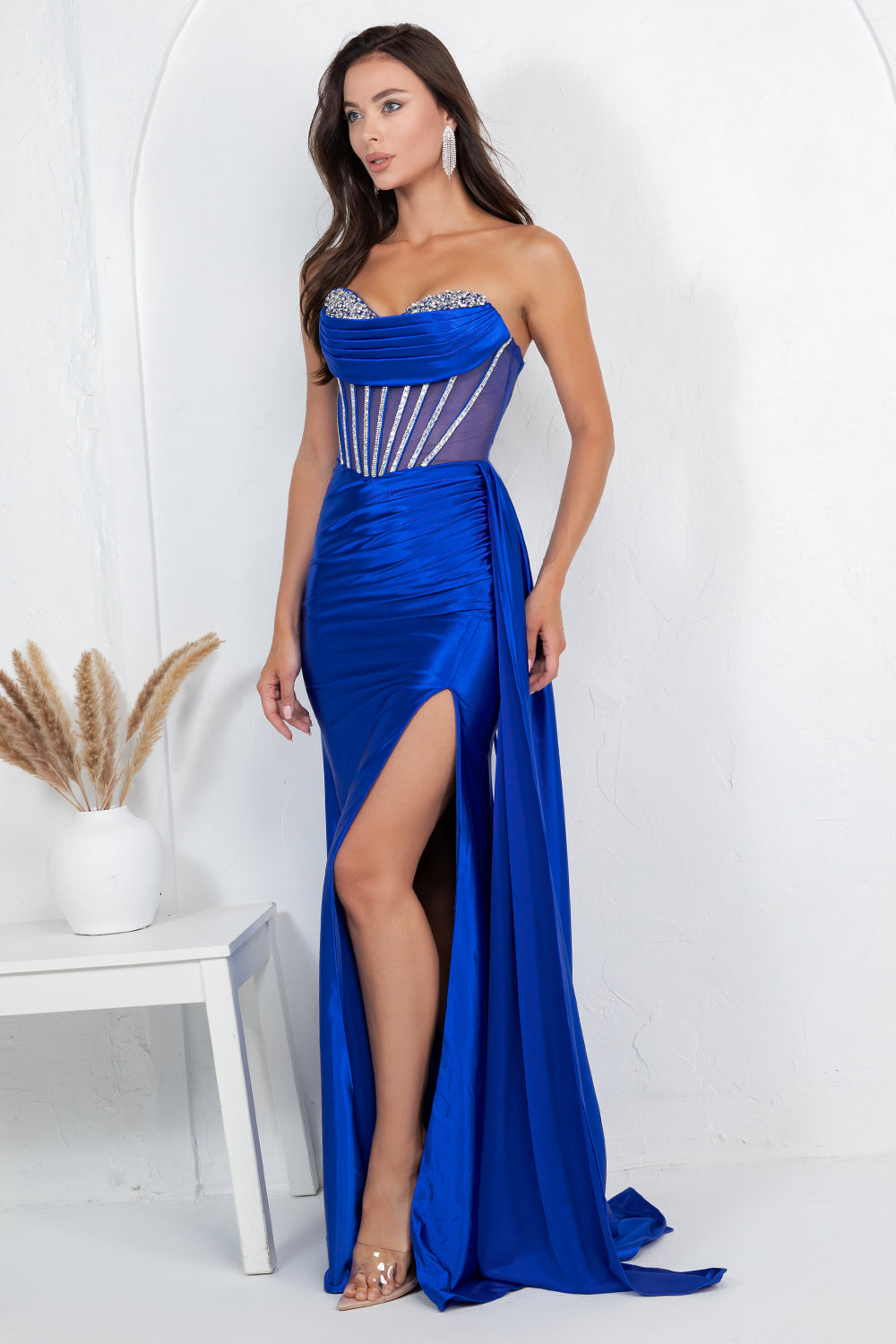 Satin Strapless Slit Gown by Cinderella Couture 8454J