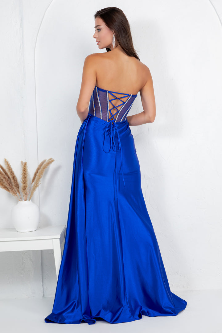 Satin Strapless Slit Gown by Cinderella Couture 8454J