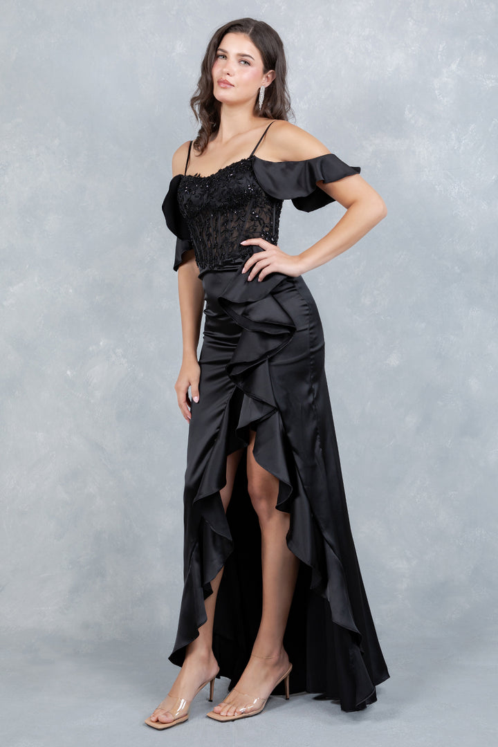 Off Shoulder Ruffled Gown by Cinderella Couture 8461J