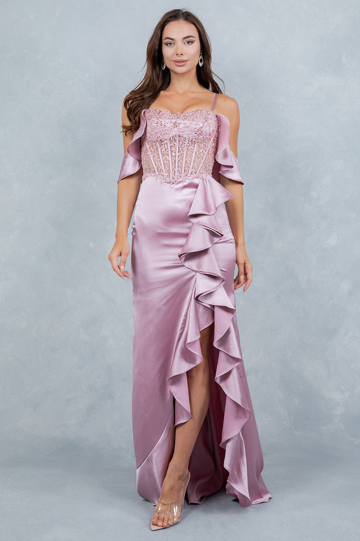 Off Shoulder Ruffled Gown by Cinderella Couture 8461J