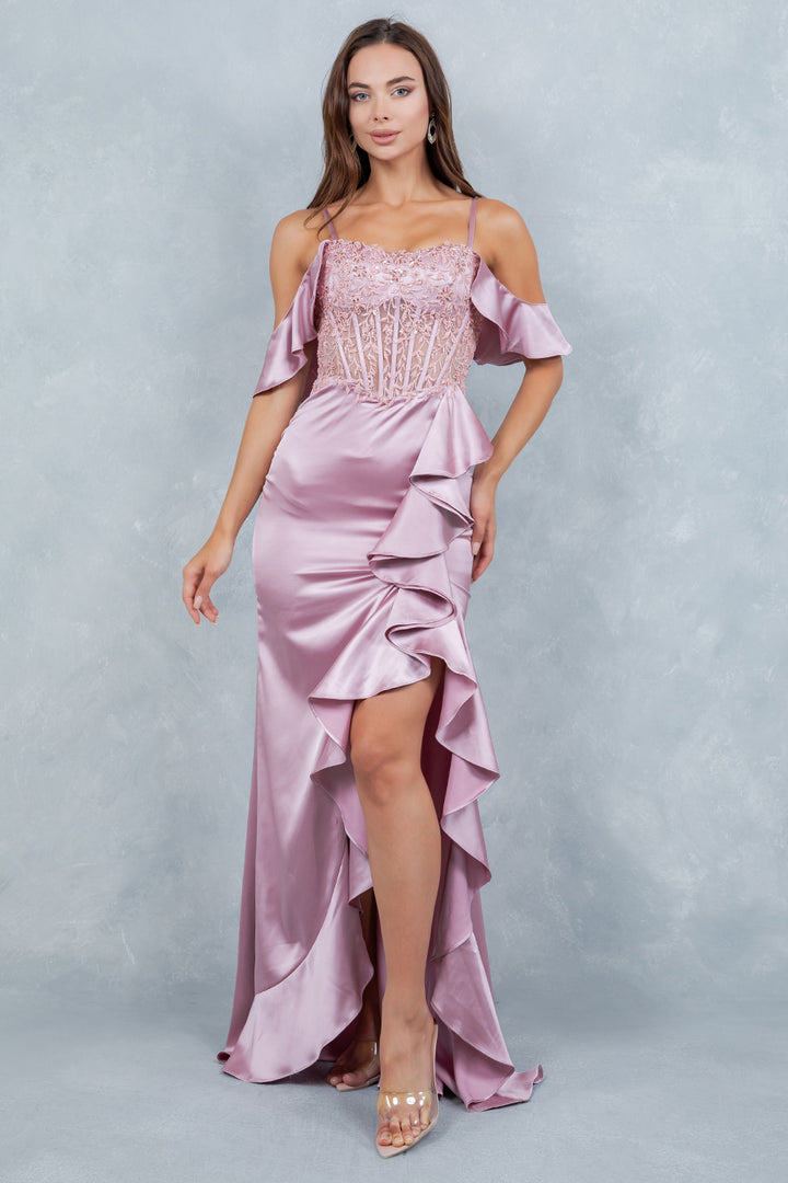 Off Shoulder Ruffled Gown by Cinderella Couture 8461J