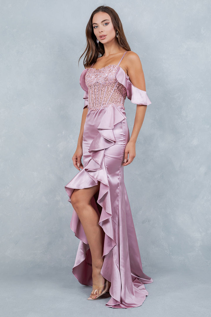 Off Shoulder Ruffled Gown by Cinderella Couture 8461J