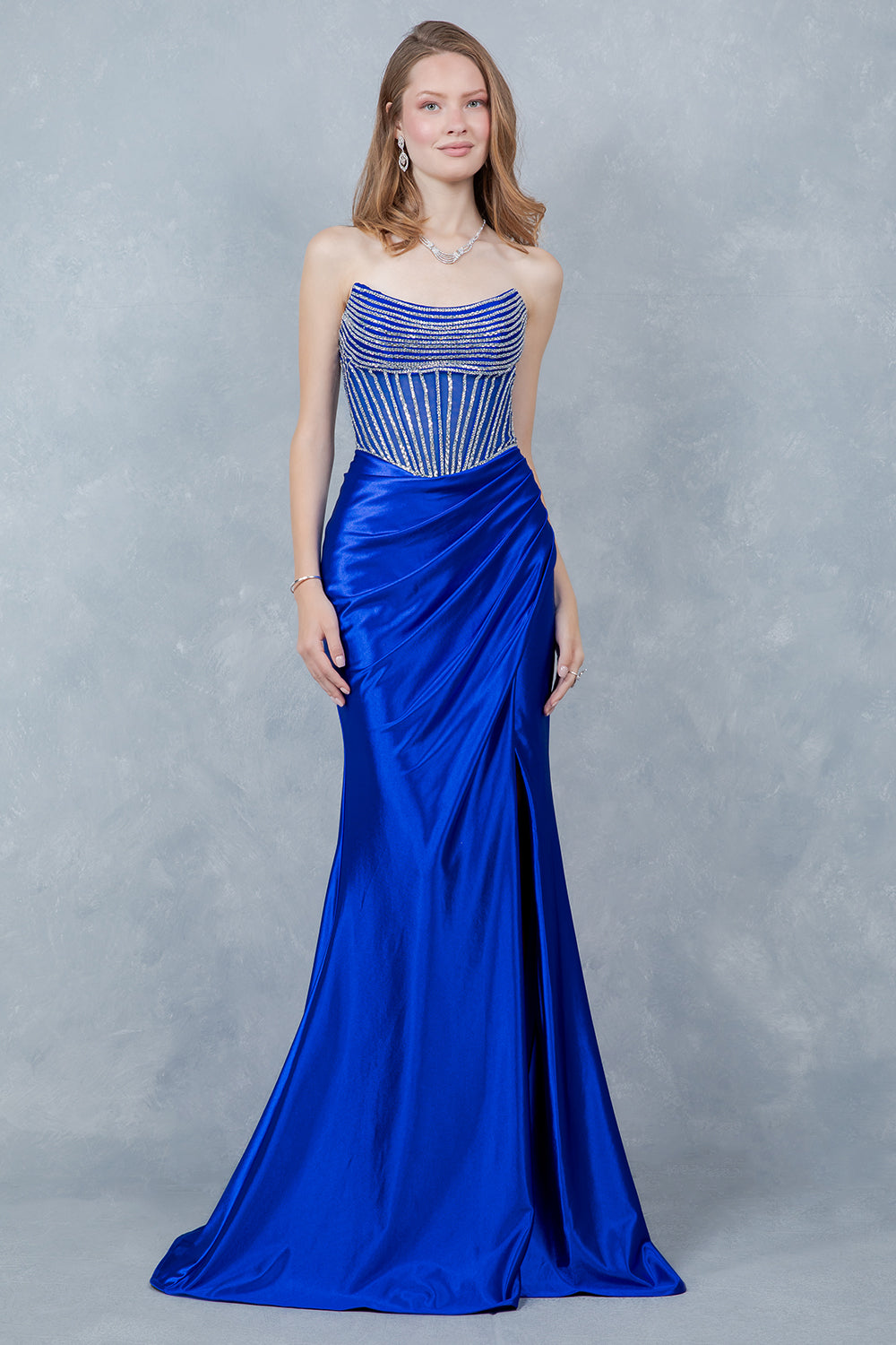 Satin Strapless Slit Gown by Cinderella Couture 8473J