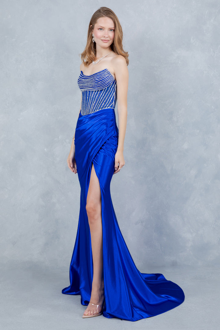 Satin Strapless Slit Gown by Cinderella Couture 8473J