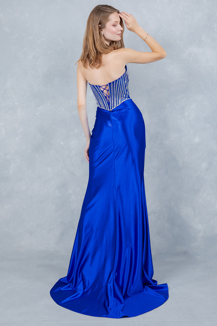 Satin Strapless Slit Gown by Cinderella Couture 8473J