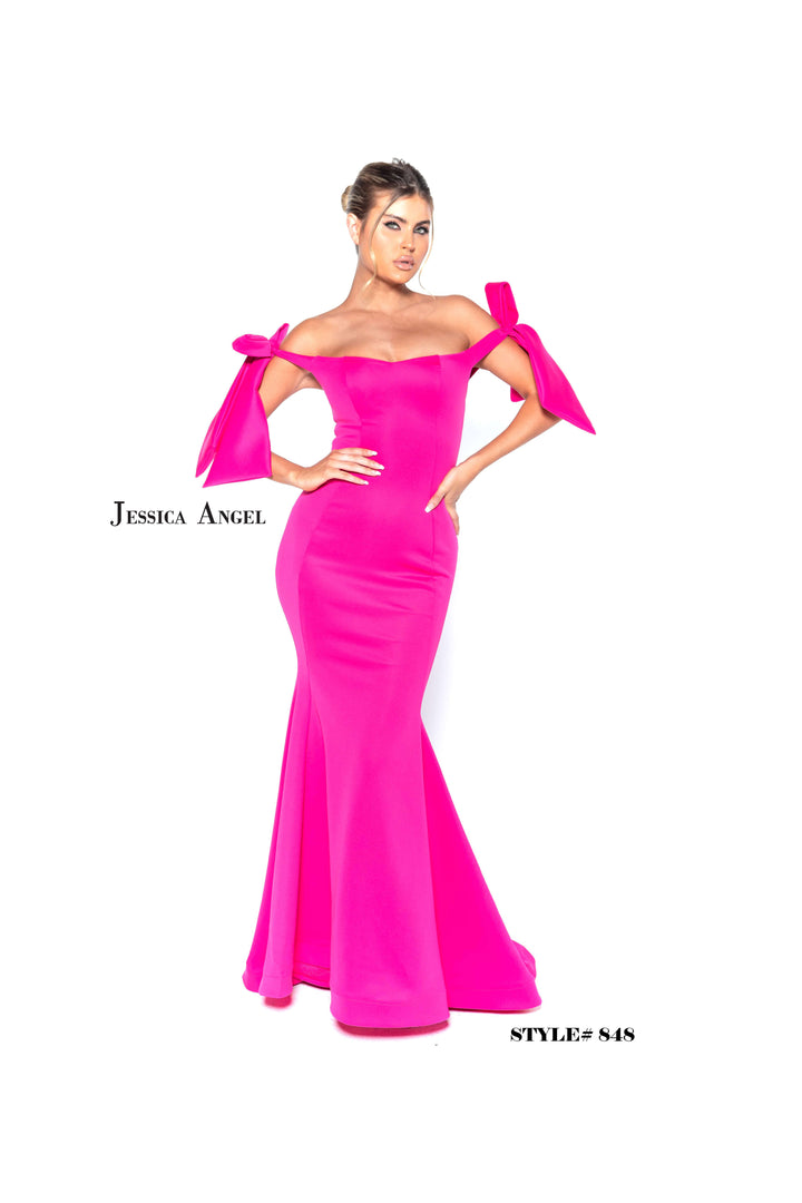 Scuba Fitted Off Shoulder Gown by Jessica Angel 848