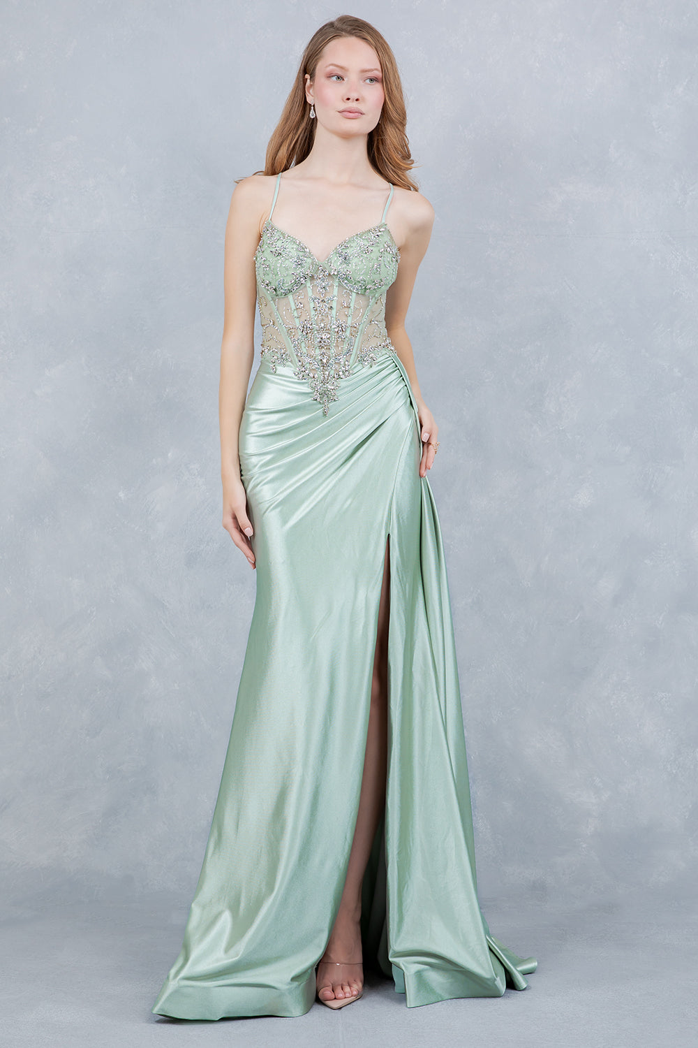 Satin Sleeveless Slit Gown by Cinderella Couture 8483J
