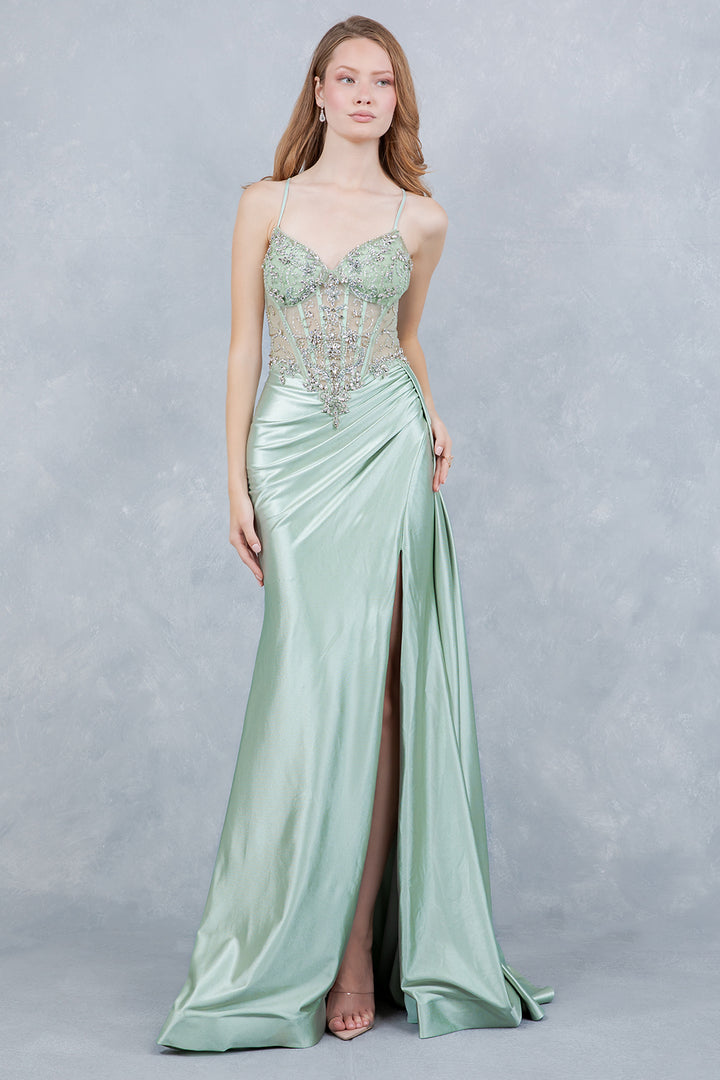 Satin Sleeveless Slit Gown by Cinderella Couture 8483J