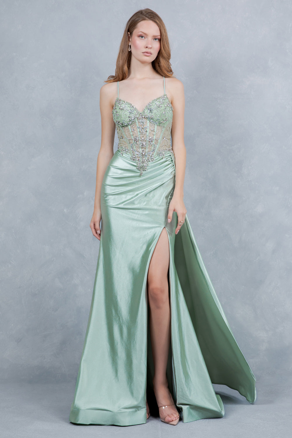 Satin Sleeveless Slit Gown by Cinderella Couture 8483J