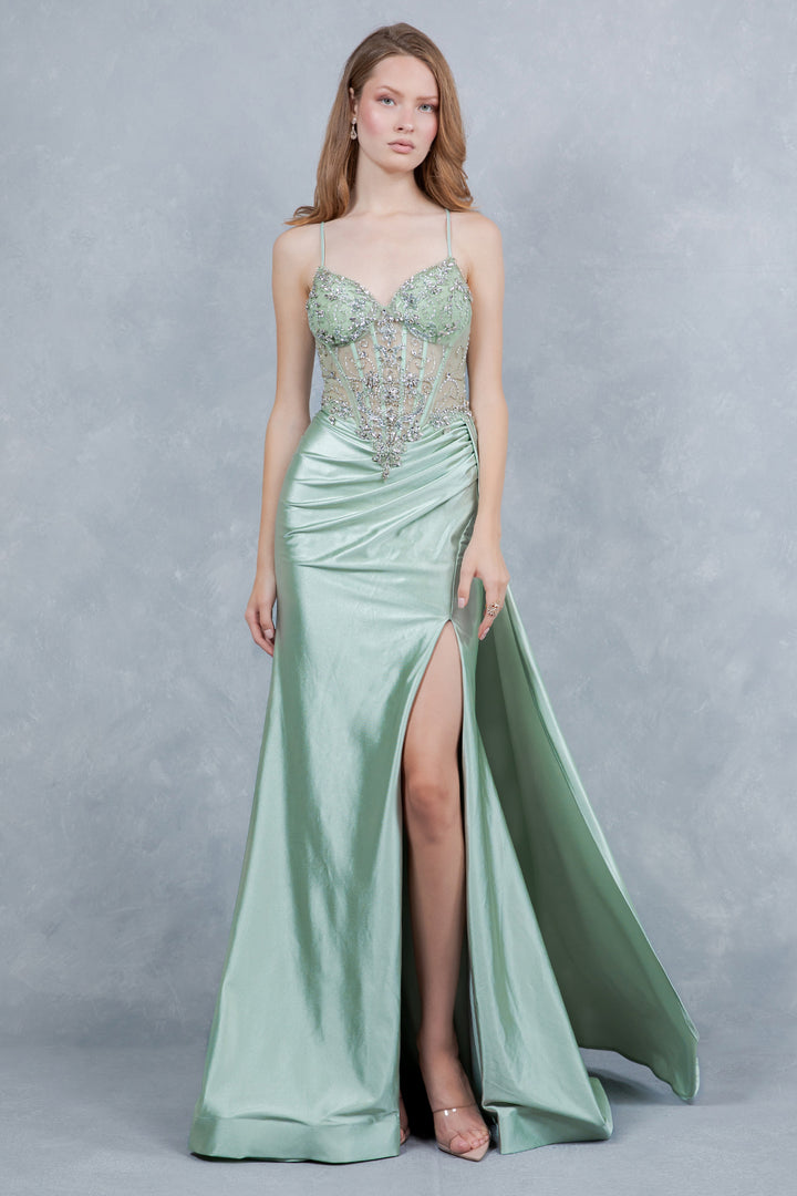 Satin Sleeveless Slit Gown by Cinderella Couture 8483J