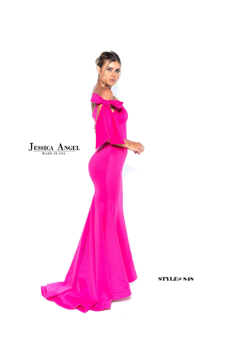 Scuba Fitted Off Shoulder Gown by Jessica Angel 848