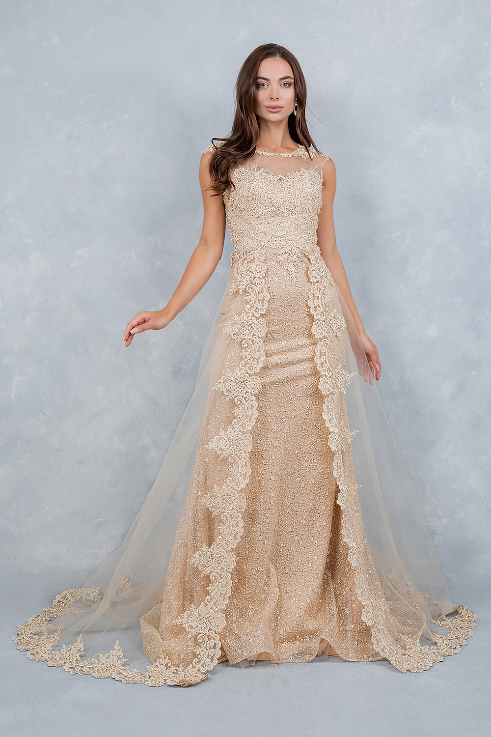 Lace Fitted Sleeveless Gown by Cinderella Couture 8506J