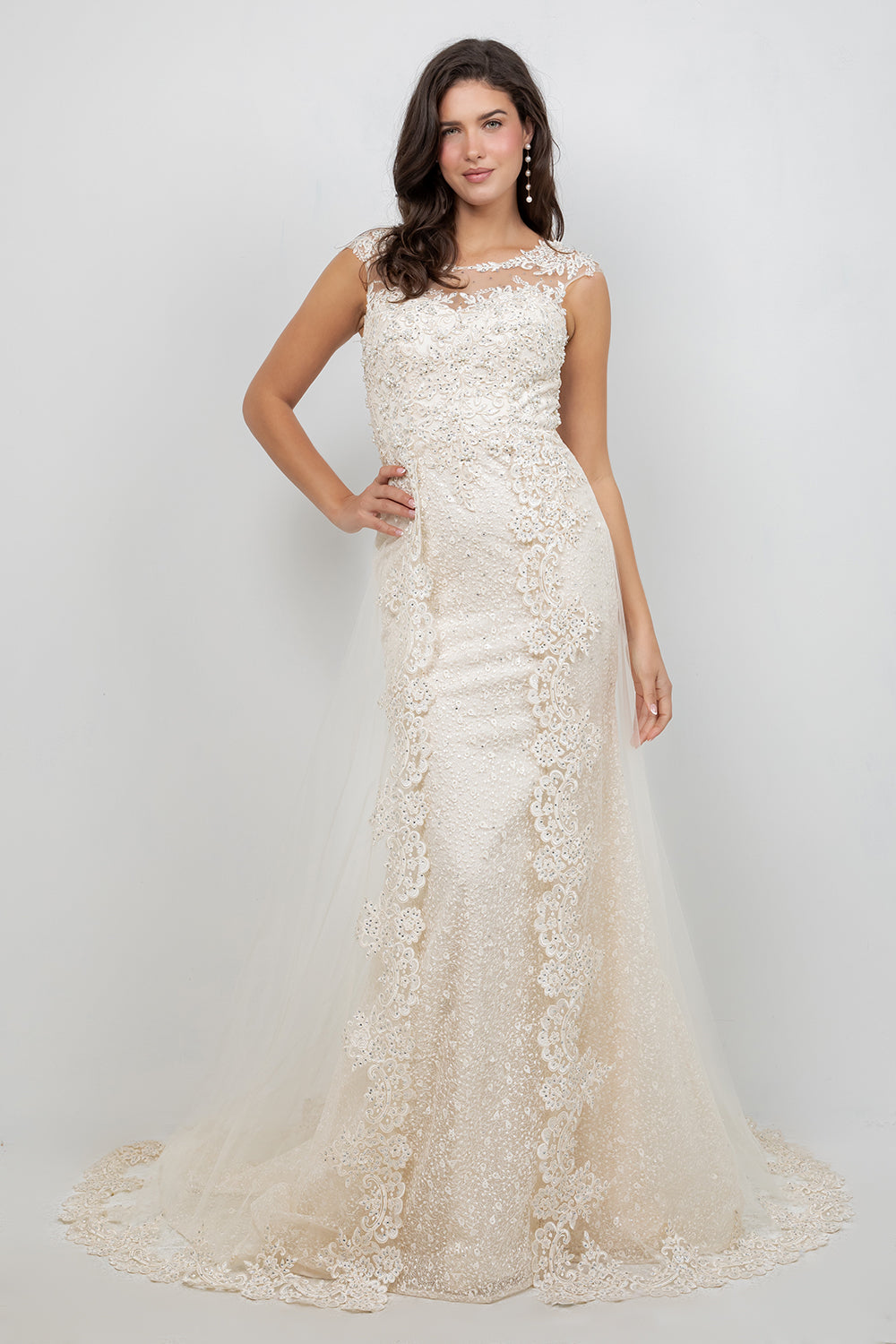 Lace Fitted Sleeveless Gown by Cinderella Couture 8506J